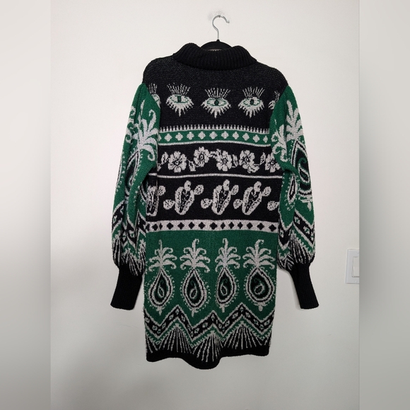 FARM Rio Mystic Scarf Sweater Dress | Green Black Intarsia | M - Picture 6 of 6